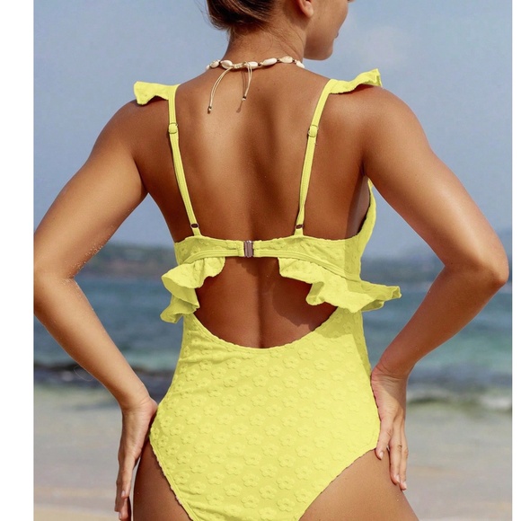 Floral Textured Print Plunging Neck Cut out Monokini One Piece Swimsuit - Picture 8 of 9